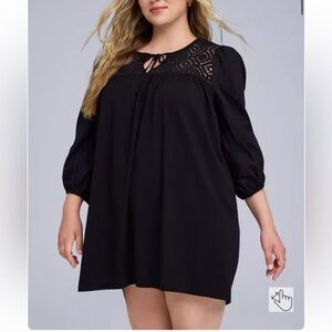 Torrid Belle Isle Black Crochet Lace Peasant Tunic Dress Swim Cover Up Size 2